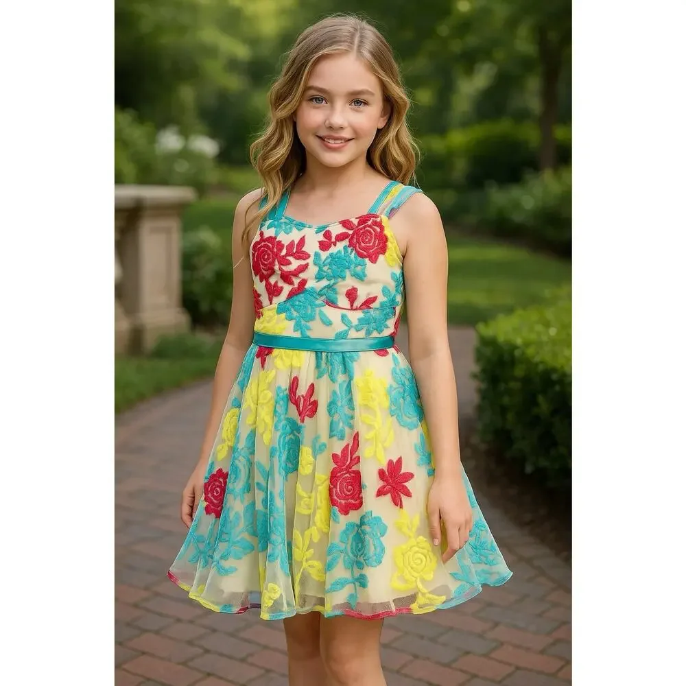Colorful Dance Recital Dress Prom Homecoming Party Dance Costume Floral Girly